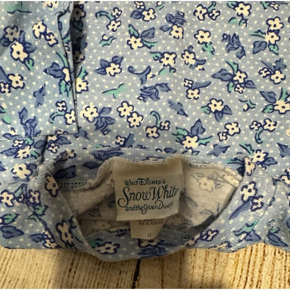 Vintage Snow White and the Seven Dwarfs Blue Floral Vibrant T-Shirt Sz 3T TubB8